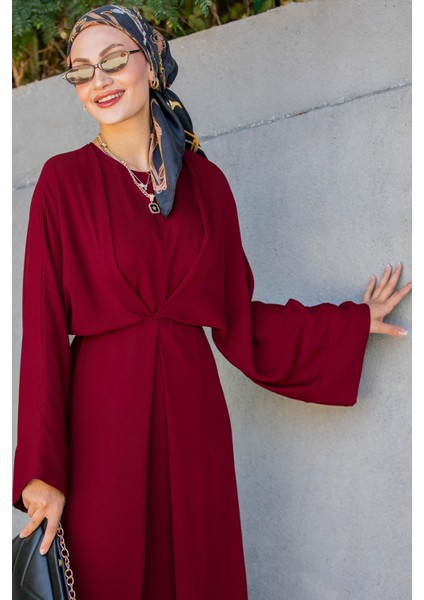 Nilss Bağlama Detaylı Elbise-Bordo fiyatları