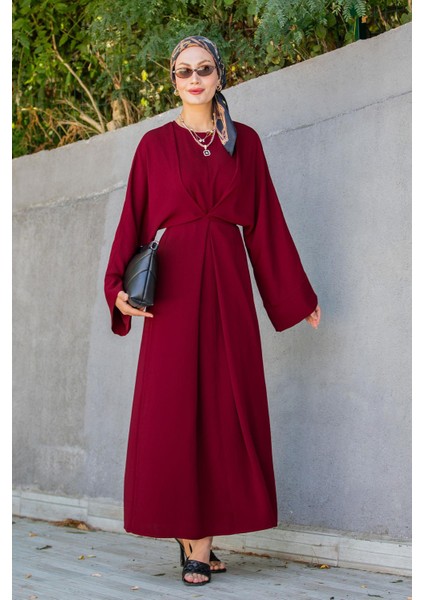 Nilss Bağlama Detaylı Elbise-Bordo modelleri