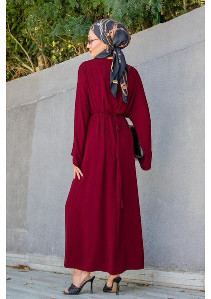 Nilss Bağlama Detaylı Elbise-Bordo fırsatları