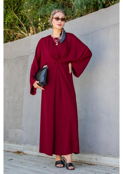 Nilss Bağlama Detaylı Elbise-Bordo indirimleri