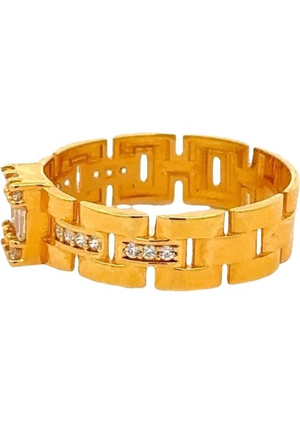 Zirkon Baget Taş Detaylı Modern Tarz Sarı Altın Yüzük fiyatları