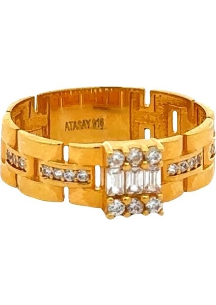Zirkon Baget Taş Detaylı Modern Tarz Sarı Altın Yüzük indirimleri
