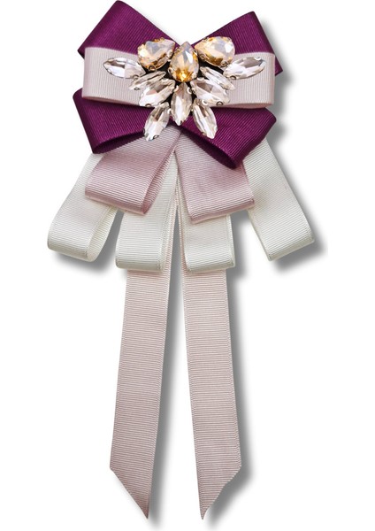 Shine Seri Mürdüm Grogren Kurdele Taşlı Yaka Çiçeği