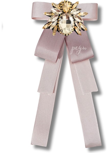 Shine Seri Pudra Ekru Grogren Kurdele Taşlı Yaka Çiçeği