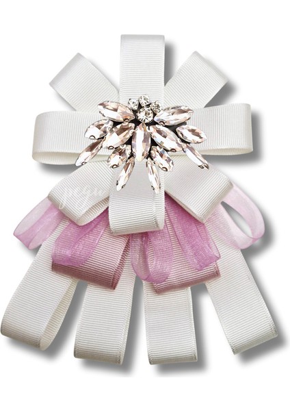 Shine Seri Pudra Ekru Grogren Kurdele Taşlı Yaka Çiçeği