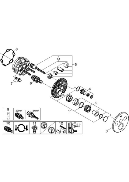 Grohtherm Smartcontrol Üç Valfli Akış Kontrollü, Ankastre Termostatik Duş Bataryası Grh 29121000 modelleri