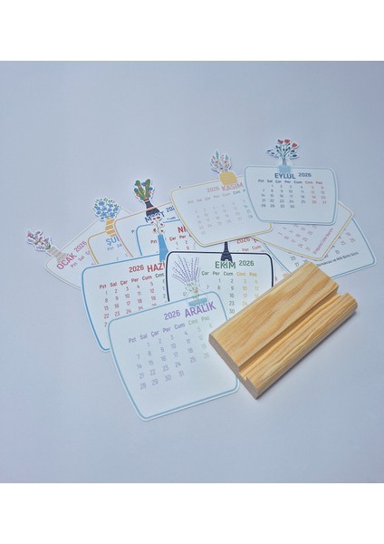 Çiçekli Masaüstü Takvimi, Ahşap Standlı 2026 Yılı Takvim 9X11 cm fırsatları