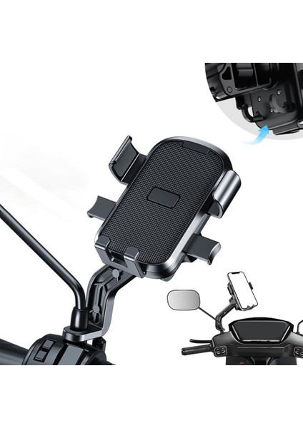 GA75 Motor Motosiklet Telefon Tutucu Tek El Kullanım Pazar Poşeti Askılıklı Ayna Montaj