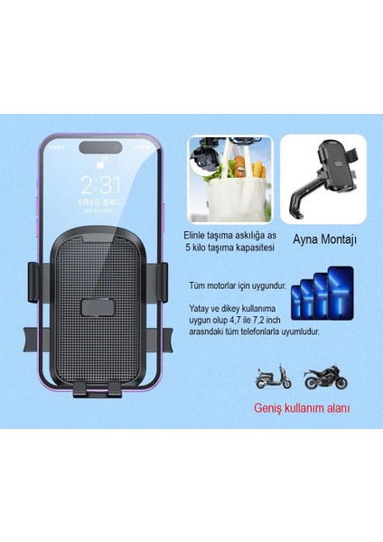 GA75 Motor Motosiklet Telefon Tutucu Tek El Kullanım Pazar Poşeti Askılıklı Ayna Montaj fırsatları