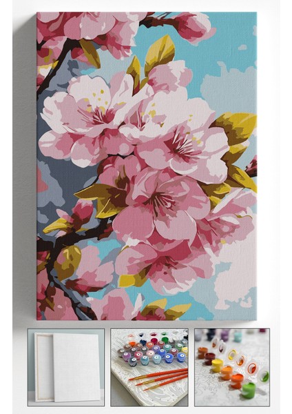 Sayılarla Boyama Çerçeveli Hobi Seti Numaralı Tuval Fırça Boya Dahil Kasnaklı 40X50 cm Pembeağaç