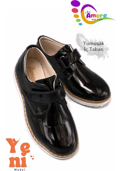 Cırt Cırtlı Erkek Çocuk Ayakkabısı – Okul & Sünnet Düğünü Için Klasik Model Siyah Rugan Beyaz