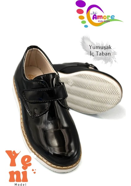 Cırt Cırtlı Erkek Çocuk Ayakkabısı – Okul & Sünnet Düğünü Için Klasik Model Siyah Rugan Beyaz