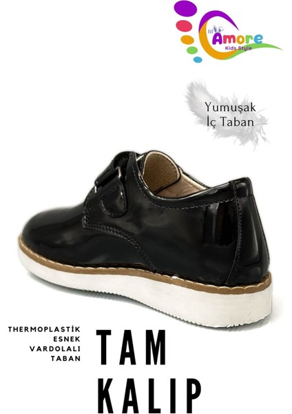 Cırt Cırtlı Erkek Çocuk Ayakkabısı – Okul & Sünnet Düğünü Için Klasik Model Siyah Rugan Beyaz