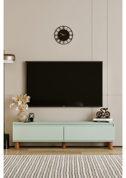 Mila Mint Yeşili Mdf 140 cm Tv Ünitesi-Raflı,kapaklı,ayaklı