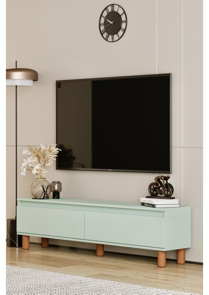 Mila Mint Yeşili Mdf 140 cm Tv Ünitesi-Raflı,kapaklı,ayaklı fiyatları