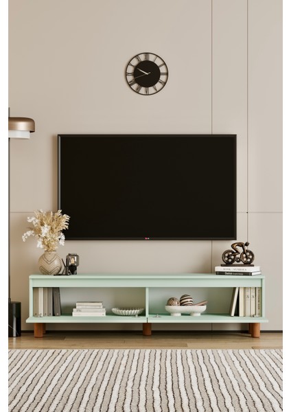 Mila Mint Yeşili Mdf 140 cm Tv Ünitesi-Raflı,kapaklı,ayaklı modelleri
