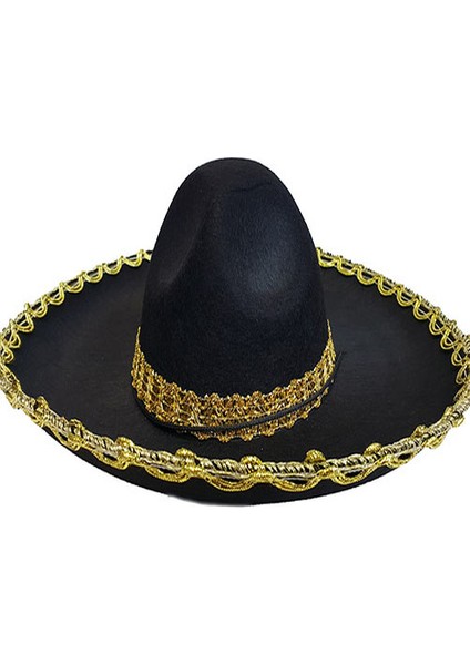 Altın Renk Şeritli Meksika Mariachi Latin Şapkası 55 cm Çocuk