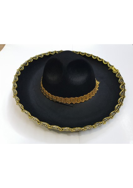 Altın Renk Şeritli Meksika Mariachi Latin Şapkası 55 cm Çocuk modelleri