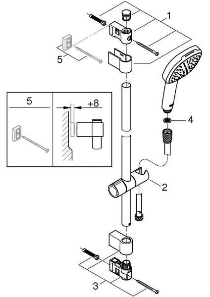 Tempesta Cube 110 Shower Rail Set 2 Sprays (Rain, Jet) Grh 26748003 indirimleri