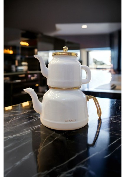 Roomy Beyaz Emaye Çaydanlık Set 4534