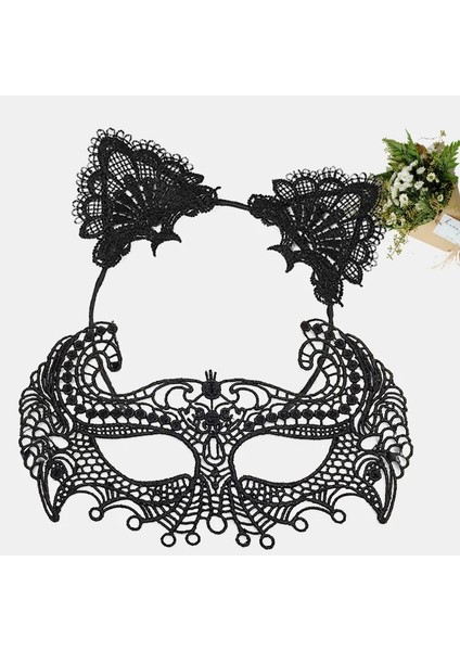 Siyah Renk Dantel Maske ve Dantel Kulak Taç Seti Yetişkin No 4 fiyatları