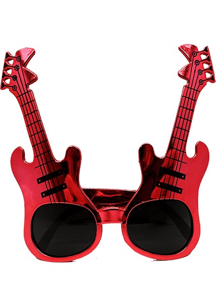 Kırmızı Renk Rockn Roll Gitar Şekilli Parti Gözlüğü 15X15 cm