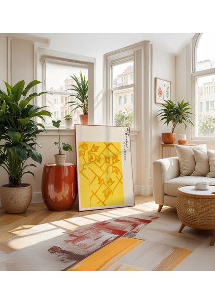 Golden Lattice Harmony - Doğal Ahşap Çerçeveli Tablo - Illüstrasyon Poster - Curated By Push fırsatları