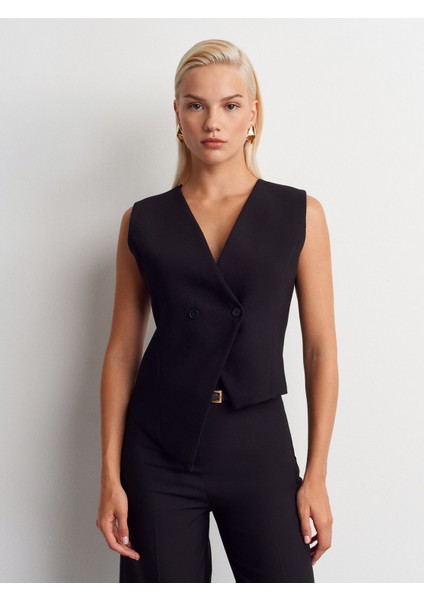 60599 Asimetrik Yelek-Siyah