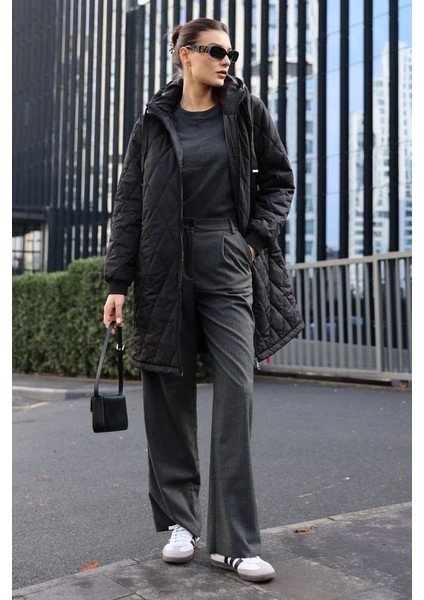 Infivento 5138 Kapitone Uzun Şişme Mont - Siyah fiyatları