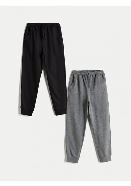 Siyah Beli Lastikli Erkek Çocuk Jogger Eşofman Alt 2'li