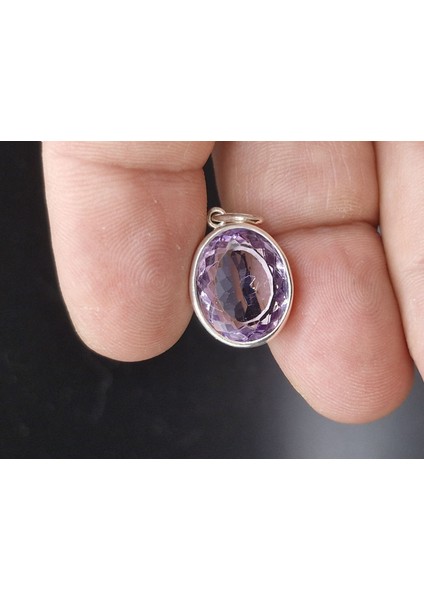 3.76 Gram Natural Ametist 925 Ayar Gümüş Kolye Ucu