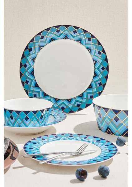 Atlantic Porselen Pasta Tabağı Mavi Beyaz fiyatları