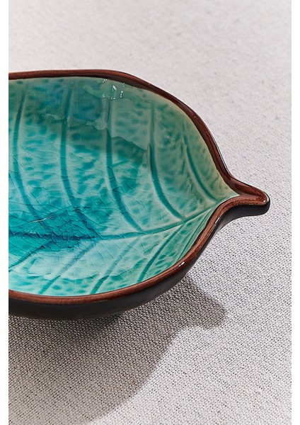 Yaprak Seramik Servis Tabağı 14.5 cm Turkuaz fırsatları