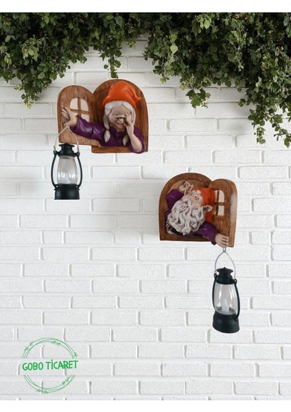 Fenerli Dekoratif Cüce Figürlü Dede ve Nine 2li Set Duvar ve Kapı Lambası–led Işıklı (Renk Seçeneği) modelleri