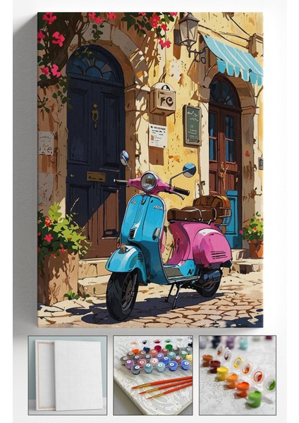 Sayılarla Boyama Çerçeveli Hobi Seti Numaralı Tuval Fırça Boya Dahil Kasnaklı 40X50 cm Pembemotor