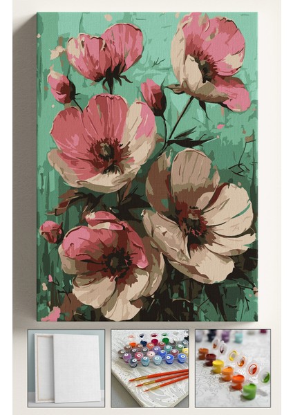 Sayılarla Boyama Çerçeveli Hobi Seti Numaralı Tuval Fırça Boya Dahil Kasnaklı 40X50 cm Begonvil