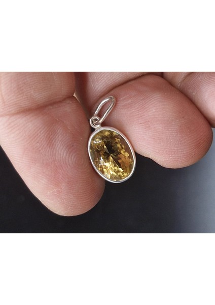 2.47 Gram Natural Sitrin 925 Ayar Gümüş Kolye Ucu