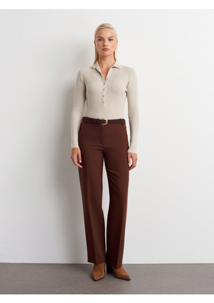 72172 Orta Bel Kumaş Pantolon-Kahve
