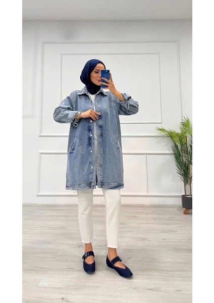 Taşlı Tunik Ceket Kar Yıkamalı Mavi D2516 fiyatları