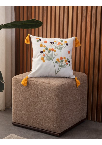 Tekli Premium Punch Işlemeli Nakışlı Dal Çiçek Temalı Kırlent Kılıfı