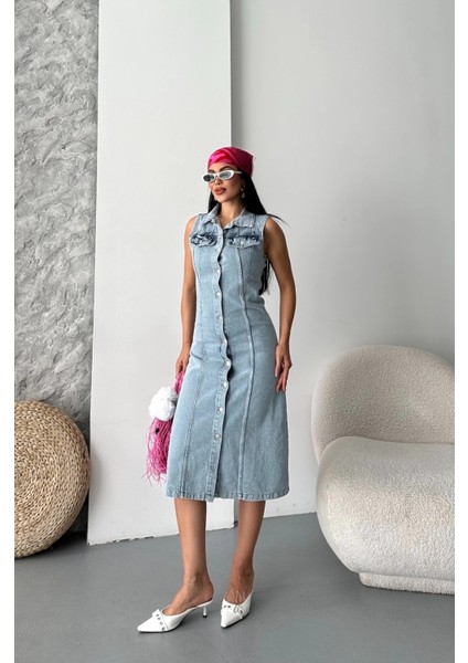 Sıfır Kol Kar Yıkama Tunik Ceket Mavi D2520