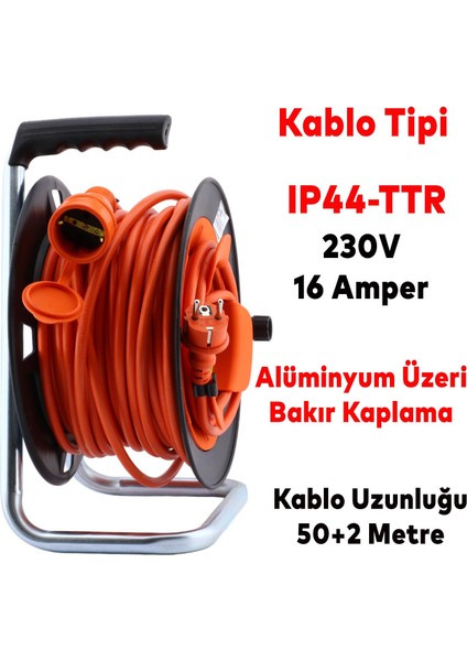 Plastik Makaralı Seyyar Kablo Uzatma Kablosu 3x1.5 mm Cca Kablo 50+2 Metre fiyatları