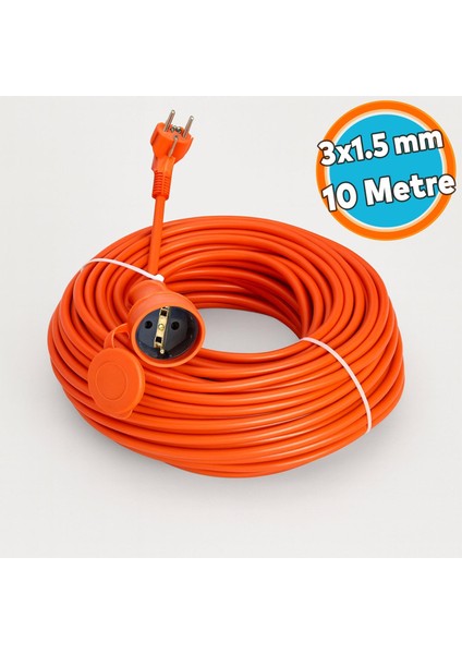 Seyyar Uzatma Kablosu 3x1.5 mm Turuncu Kablo Cca Kablo 10 Metre
