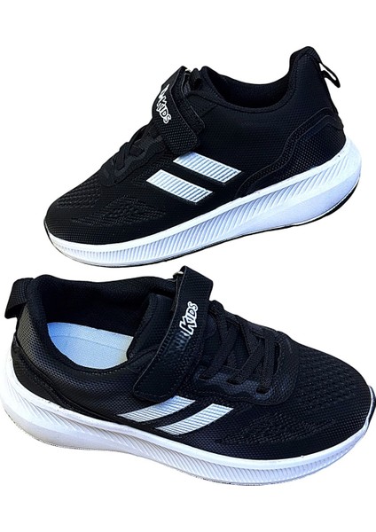 Kafkaslar Siyah Cırtlı Kız Erkek Çocuk Sneaker Spor Ayakkabı