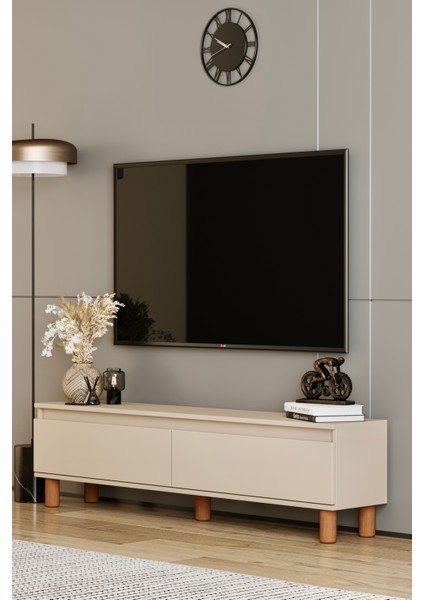 Mila Bej Mdf 140 cm Tv Ünitesi-Raflı,kapaklı,ayaklı fiyatları