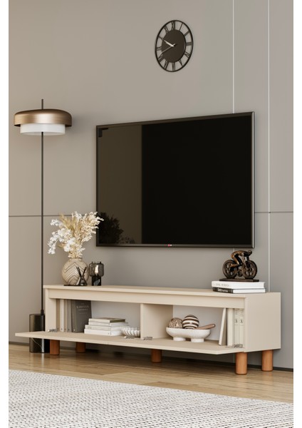 Mila Bej Mdf 140 cm Tv Ünitesi-Raflı,kapaklı,ayaklı modelleri
