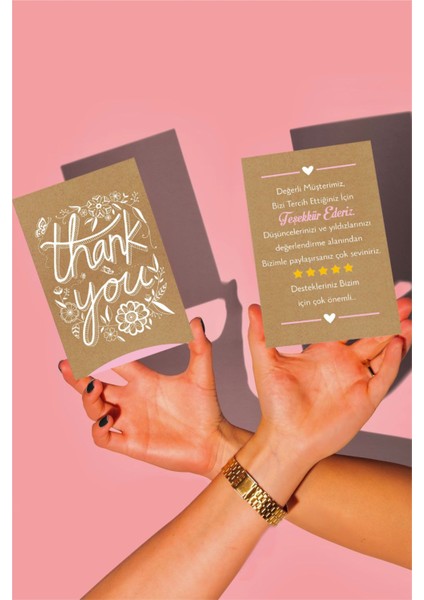 Vintage Çift Yön Baskılı 50 Adet Teşekkür Kartı 8,5x5,5 cm