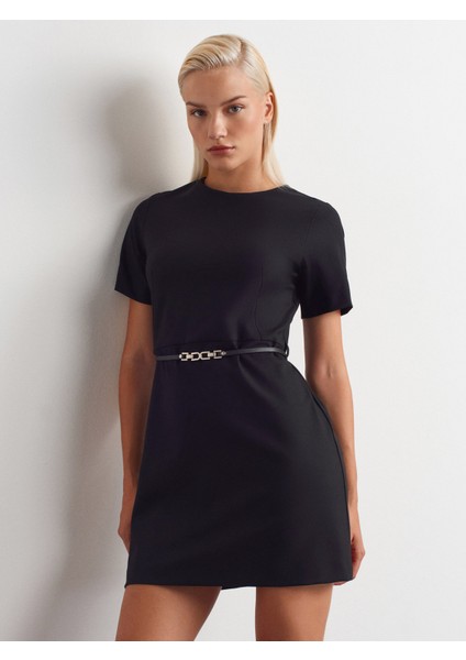 90927 Kemerli Elbise-Siyah modelleri