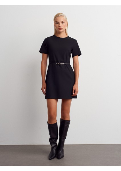 90927 Kemerli Elbise-Siyah indirimleri