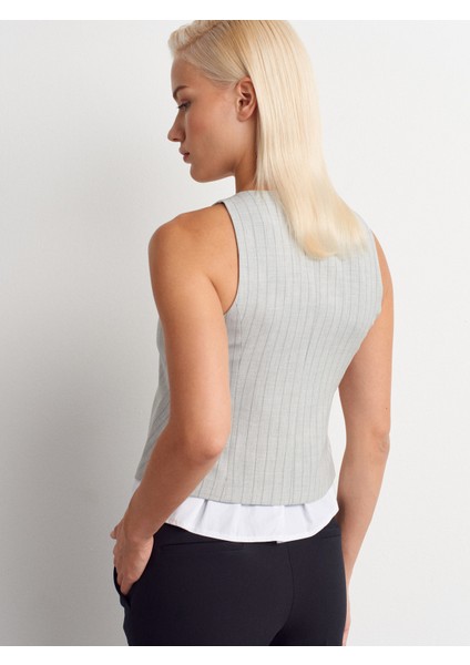 60593 Çizgili Kombine Yelek-Gri fiyatları